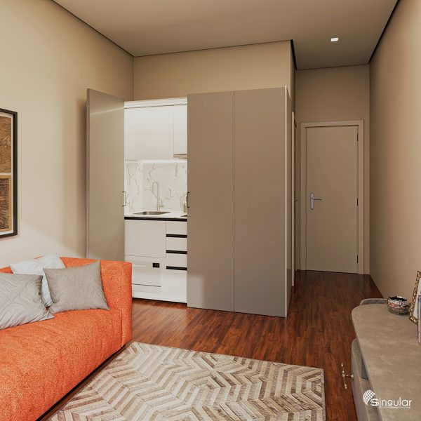 ssolara white kitchenette, ssolara kitchenette, small kitchens, orange kitchen, kitchenette, sSolara