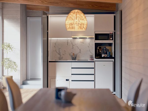 ssolara white kitchenette, ssolara kitchenette, small kitchens, orange kitchen, kitchenette, sSolara